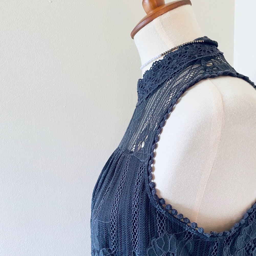 Maurices Gray Lace High Neck Shift Mini Dress